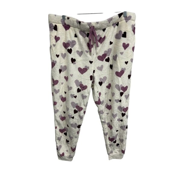 Joyspun Womens Plus Size White Purple Lounge Pants with Heart Print SZ XXL - Picture 1 of 9